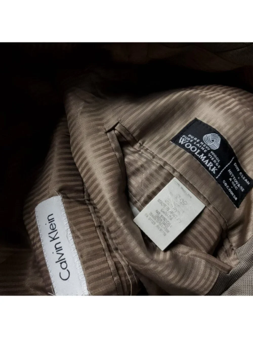 Calvin Klein Wool Blazer Mens 42L Suit Jacket  Beige  Tan Woolmark